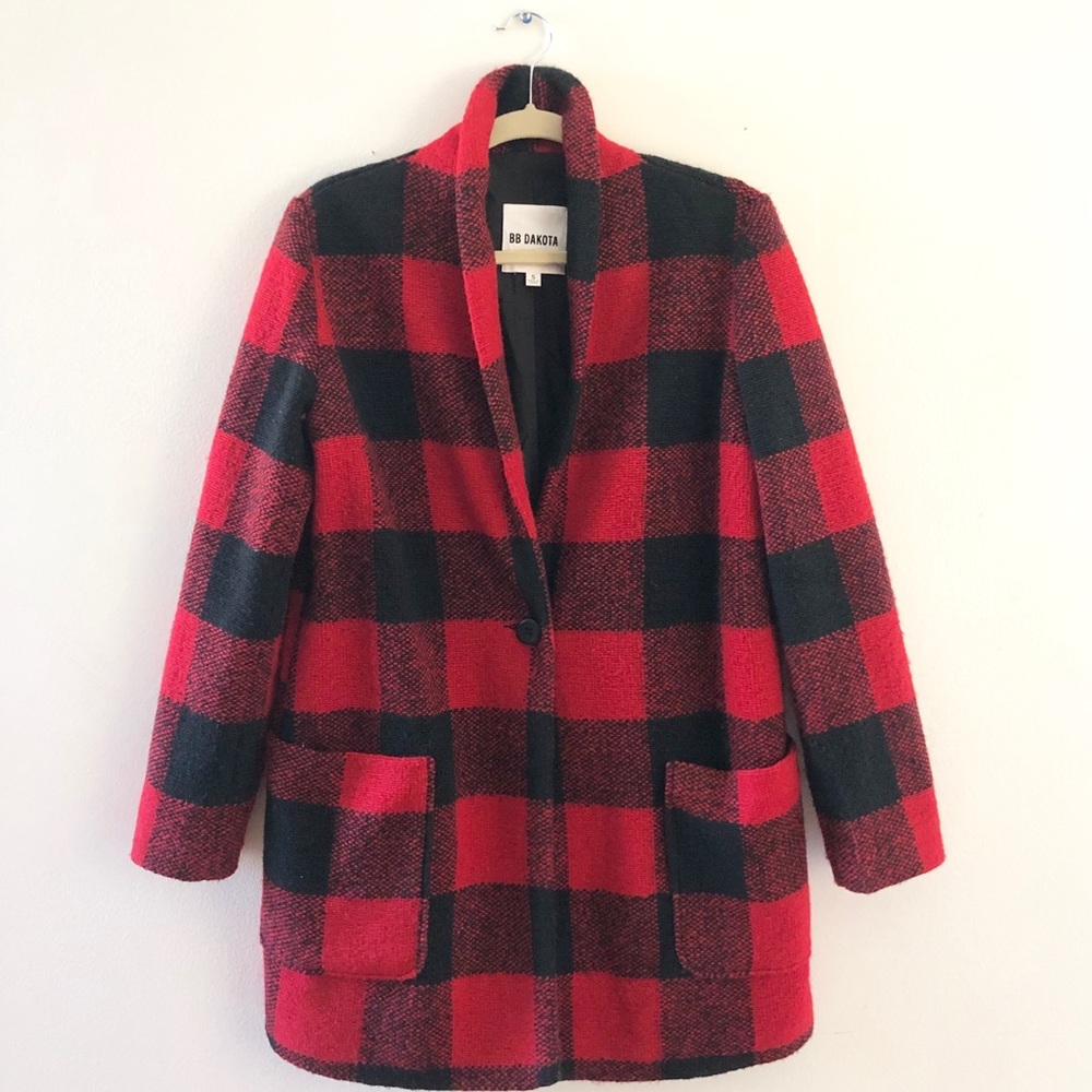 BB Dakota Red Plaid Coat - Size Small